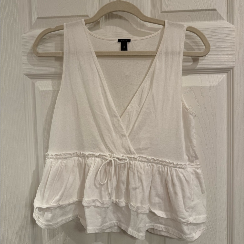 J. Crew White Wrap Peplum Tank Top